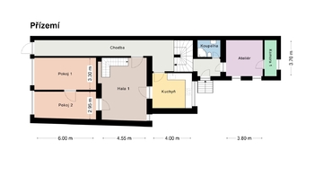 půdorys přízemí - Prodej nájemního (činžovního) domu 193 m², Hořovice