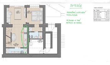 pudorys suteren - Prodej bytu 6 a více v osobním vlastnictví 133 m², Praha 4 - Braník