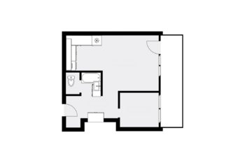 půdorys bytu - Prodej bytu 1+kk v osobním vlastnictví 35 m², Kladno