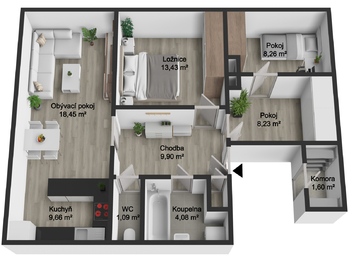 Půdorys - Prodej bytu 4+kk v osobním vlastnictví 75 m², Křečhoř