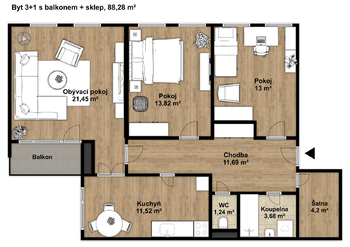 Prodej bytu 3+1 v osobním vlastnictví 81 m², Tábor