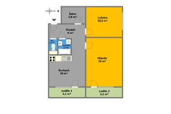 Pronájem bytu 2+1 v osobním vlastnictví 50 m², Brno