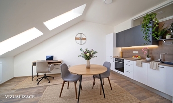 Vizualizace umístění nábytku - Prodej bytu 1+kk v osobním vlastnictví 43 m², Pardubice