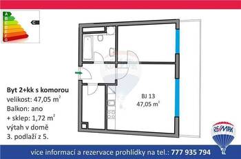 nákres bytu - Pronájem bytu 2+kk v osobním vlastnictví 47 m², Kuřim