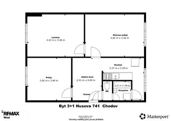 Půdorys bytu - Prodej bytu 3+1 v osobním vlastnictví 67 m², Chodov