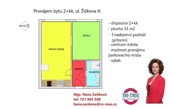 plánek - Pronájem bytu 2+kk v osobním vlastnictví 33 m², České Budějovice