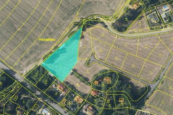 Snímek KU mapy - tvar pozemku s orientačními rozměry - Prodej pozemku 2322 m², Nespeky