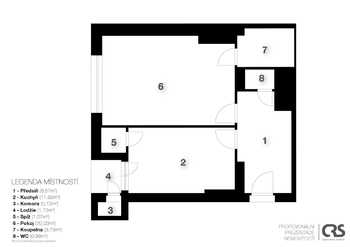 půdorys - Pronájem bytu 1+1 v osobním vlastnictví 47 m², Praha 6 - Dejvice