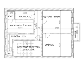 Půdorys bytové jednotky.  - Pronájem bytu 2+1 v osobním vlastnictví 92 m², Kralupy nad Vltavou