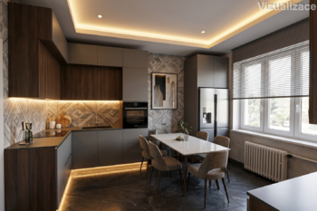 Kuchyně vizualizace - Prodej domu 221 m², Praha 6 - Řepy