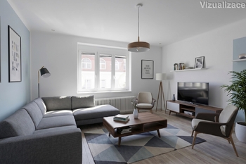 Obývací pokoj vizualizace - Prodej domu 221 m², Praha 6 - Řepy