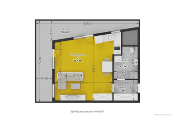 2D PŮDORYS - Pronájem bytu 1+kk v osobním vlastnictví 37 m², Praha 6 - Břevnov