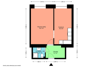 Plán bytu - Prodej bytu 2+kk v osobním vlastnictví 44 m², Praha 3 - Žižkov