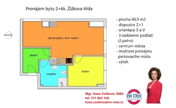 plánek - Pronájem bytu 2+kk v osobním vlastnictví 47 m², České Budějovice