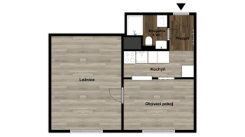 půdorys - Pronájem bytu 2+kk v osobním vlastnictví 35 m², Kaznějov