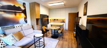obývací pokoj s kuchyňskou linkou - Prodej bytu 3+kk v osobním vlastnictví 90 m², Třešť