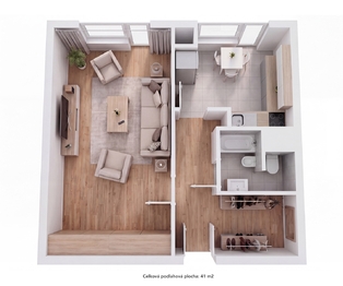 Půdorys - Prodej bytu 1+1 v osobním vlastnictví 41 m², Hradec Králové