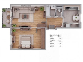 Půdorys - Prodej bytu 2+1 v osobním vlastnictví 58 m², Příbram