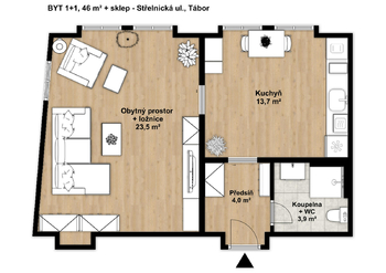 Pronájem bytu 1+1 v osobním vlastnictví 45 m², Tábor