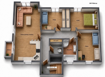 2NP: 3D půdorys - Prodej domu 285 m², Poděbrady