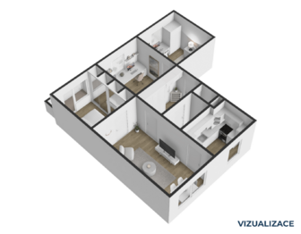 Byt 4+1 v Blatné – půdorys (vizualizace) - Prodej bytu 4+1 v osobním vlastnictví 74 m², Blatná