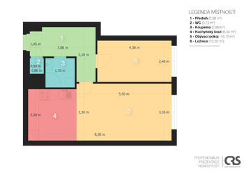 Půdorys - Pronájem bytu 2+kk v družstevním vlastnictví 46 m², Praha 3 - Žižkov