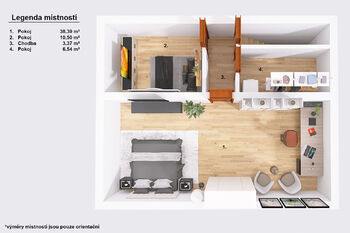 Půdorys patra. - Prodej domu 123 m², Žíšov