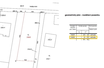 geometrický plán - rozdělení - Prodej pozemku 607 m², Staré Hodějovice