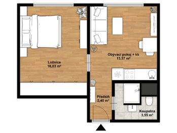 Půdorys - Prodej bytu 1+1 v osobním vlastnictví 36 m², Františkovy Lázně