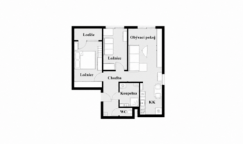 Plánek - Pronájem bytu 3+kk v osobním vlastnictví 60 m², Praha 10 - Hostivař