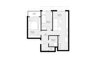 Orientační plánek bytu - Pronájem bytu 3+kk v osobním vlastnictví 63 m², Praha 10 - Hostivař
