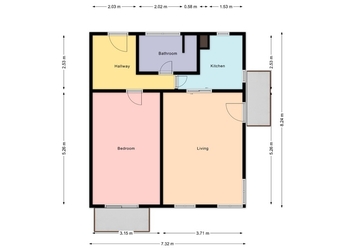Rozměr orientační - Pronájem bytu 2+1 v osobním vlastnictví 52 m², Praha 9 - Koloděje