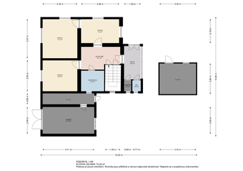 Půdorys 1.NP - Prodej domu 135 m², Praha 9 - Dolní Počernice