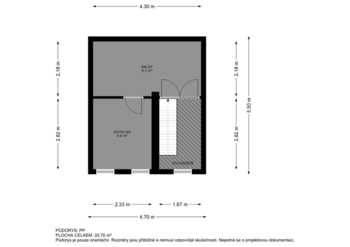 Půdorys 1.PP - Prodej domu 135 m², Praha 9 - Dolní Počernice