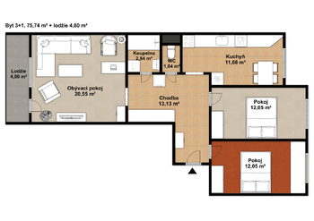 Prodej bytu 3+1 v osobním vlastnictví 73 m², Praha 4 - Hodkovičky
