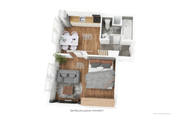 3D PŮSORYS - Prodej bytu 1+1 v družstevním vlastnictví 36 m², Bystřany