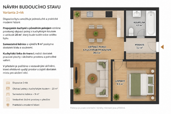 VIZUALIZACE REKONTRUKCE BYTU NA 2+KK - Prodej bytu 1+1 v družstevním vlastnictví 36 m², Bystřany