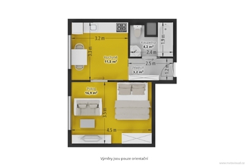 2D PŮDORYS - Prodej bytu 1+1 v družstevním vlastnictví 36 m², Bystřany