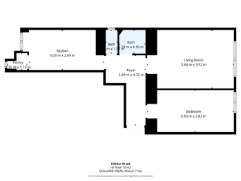 Plánek bytu - Pronájem bytu 2+1 v osobním vlastnictví 70 m², Praha 2 - Vinohrady