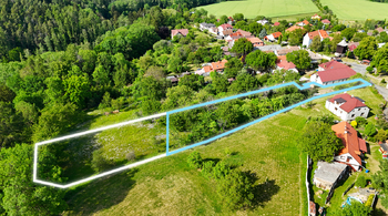 Hranice pozemku a zastavitelná část - Prodej pozemku 4194 m², Třebonín 