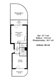 půdorys - Prodej bytu 2+kk v osobním vlastnictví 90 m², Praha 4 - Modřany