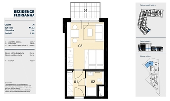 Půdorys bytu 1 +kk - Prodej bytu 1+kk v osobním vlastnictví 28 m², Brno