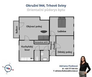 Orientační půdors bytu - Prodej bytu 3+1 v osobním vlastnictví 75 m², Trhové Sviny
