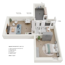 projekt bytů 3.NP - Prodej apartmánu, Přední Výtoň