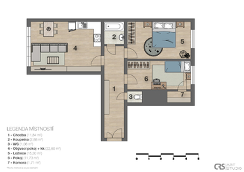 Pronájem bytu 3+kk v osobním vlastnictví 73 m², Praha 8 - Karlín