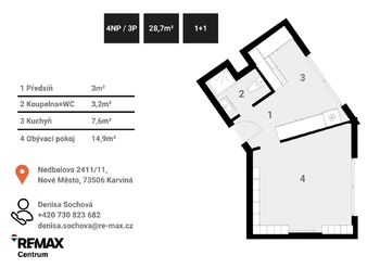 Prodej bytu 1+1 v osobním vlastnictví 29 m², Karviná