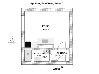 Pronájem bytu 1+kk v osobním vlastnictví 31 m², Praha 6 - Břevnov