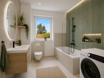vizualizace spodní koupelny - Prodej domu 157 m², Unhošť