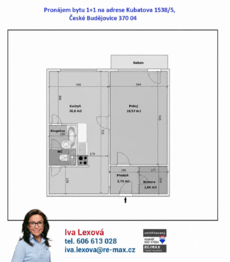 orientační půdorys - Pronájem bytu 1+1 v osobním vlastnictví 49 m², České Budějovice