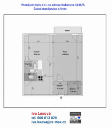 orientační půdorys - Pronájem bytu 1+1 v osobním vlastnictví 49 m², České Budějovice